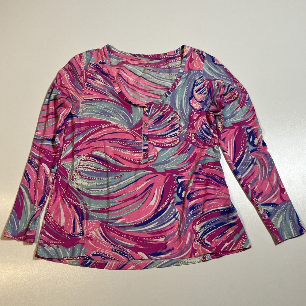 Lilly Pulitzer Sorella Henley Magenta Oh My Guava Sz S Multicolor Classic Shirt - Picture 2 of 8